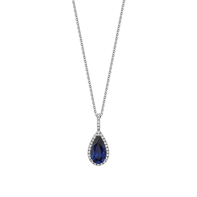 Pendant necklace for woman, Sapphire gemstone &synthetic simulated -in 10k gold & diamonds total weight of 9pts. Color: white | Doucet Latendresse