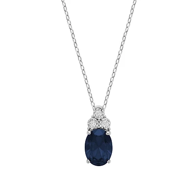 Collier pendentif oval pour femme, Saphir pierre &synthetique simulé  -en or 10k & diamants poid total de 5pts. Color: blanc | Doucet Latendresse