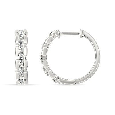 Boucles d'oreilles huggies pour femme-en Argent.925 & Diamants total 10pts. Color: blanc | Doucet Latendresse