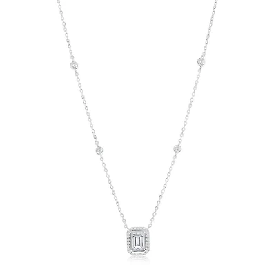 Coliier pendentif en argent sterling avec zircon cubique - Charm en forme de rectangle. Color: blanc | Doucet Latendresse