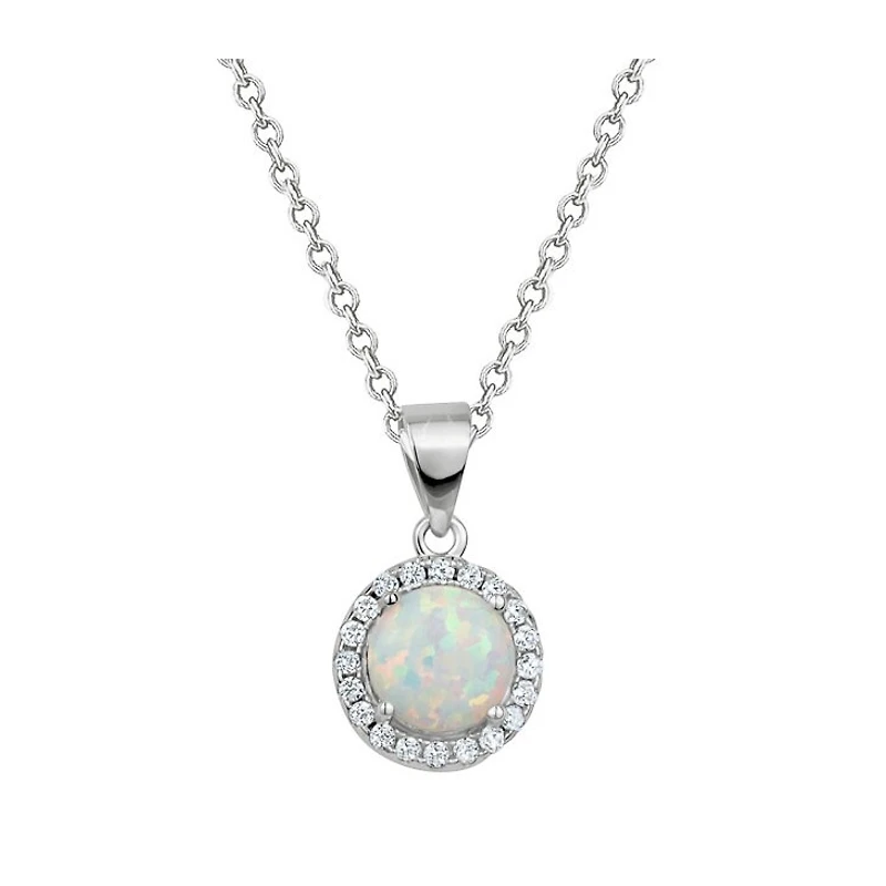 Collier en Argent Sterling avec Opale et Halo de Zircons Cubiques. Color: argent | Doucet Latendresse