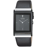 Montre Citizen pour Homme Eco-Drive. Boitier noir acier inoxydable. Cadran noir. Bracelet cuir noir. Étanche | Doucet Latendresse