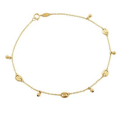 10K Gold Bead and Disc Station Anklet | Doucet Latendresse