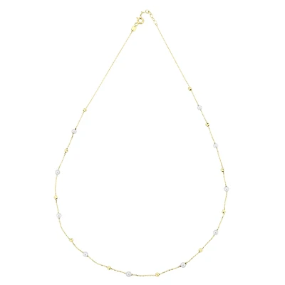 10K Gold Necklace with Freshwater Pearls and Polished Beads. Color: yellow | Doucet Latendresse