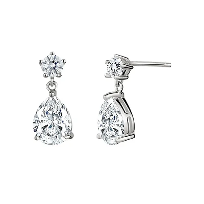 Sterling Silver Cubic Zirconia Pendant Earrings. Color: white | Doucet Latendresse