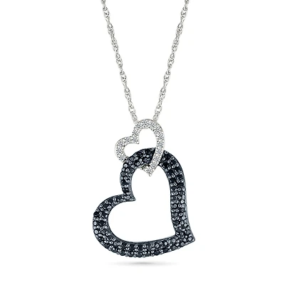 Collier Pendentif en argent sterling avec diamants - Charme en forme de double coeur. Color: argent | Doucet Latendresse