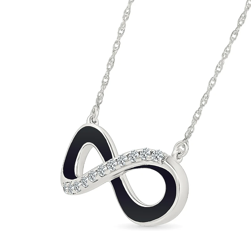 Collier Infini en Argent Sterling avec Diamants et Émail Noir. Color: argent | Doucet Latendresse