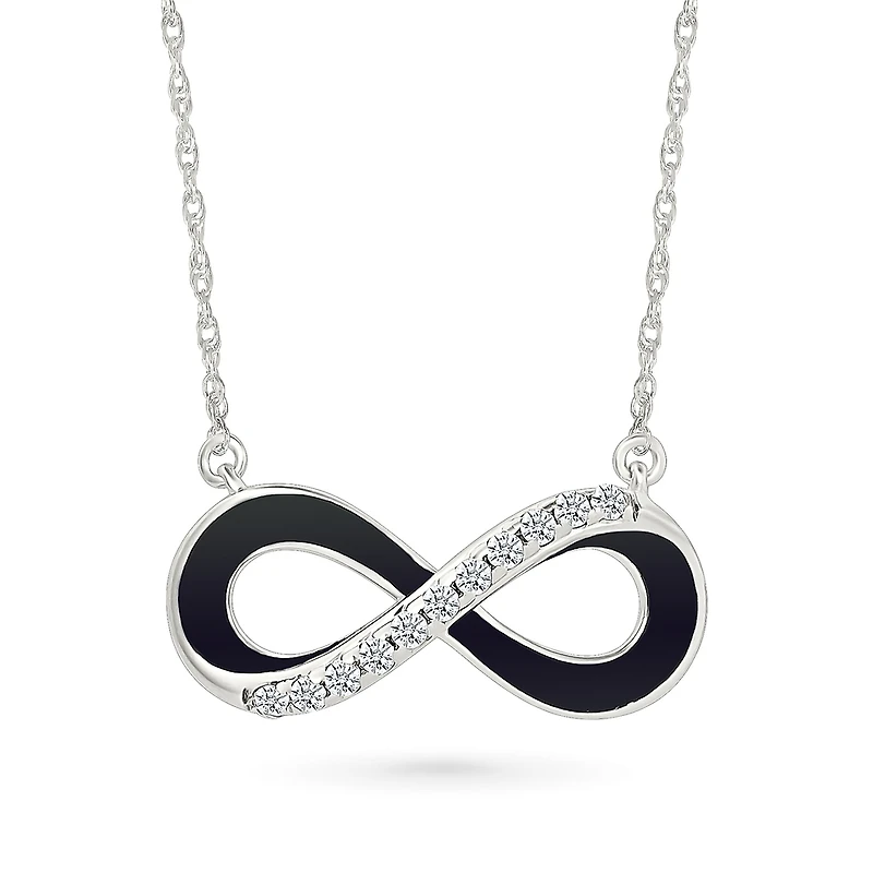 Collier Infini en Argent Sterling avec Diamants et Émail Noir. Color: argent | Doucet Latendresse