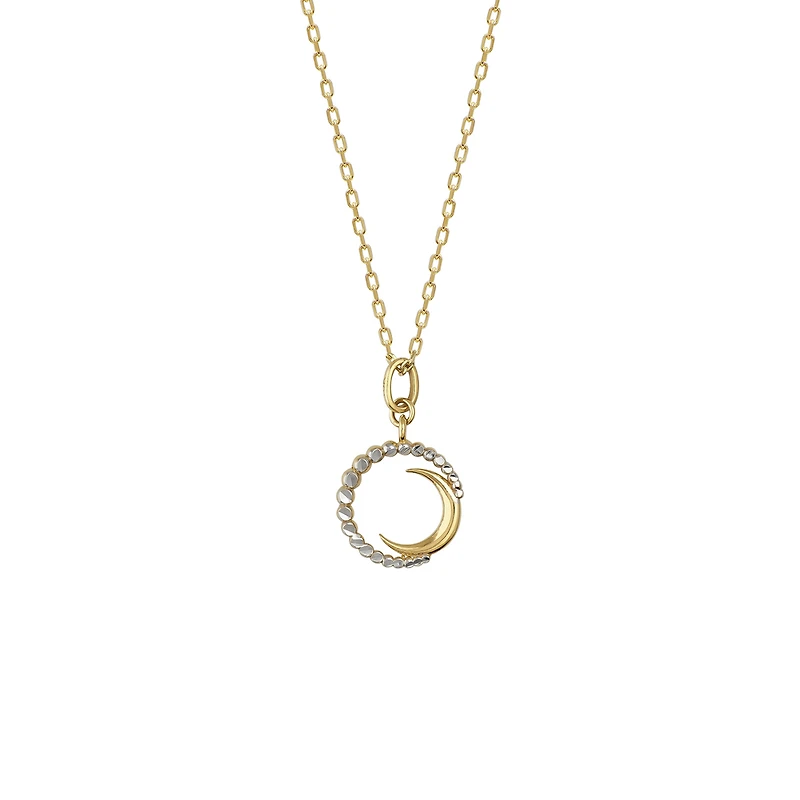 Collier en Or 10K avec Lune Croissante et Cercle de Billes | Doucet Latendresse