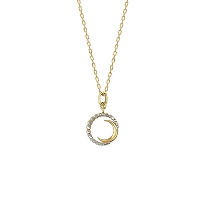 Collier en Or 10K avec Lune Croissante et Cercle de Billes | Doucet Latendresse
