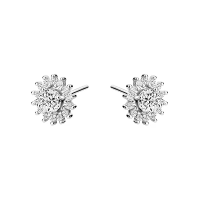 Boucle d'oreilles fixes en argent sterling avec zircon cubiques - en forme de soleil. Color: blanc | Doucet Latendresse