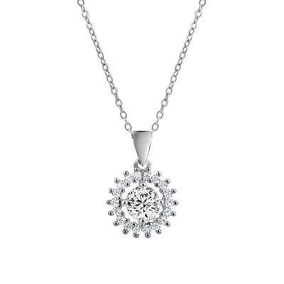 Sterling Silver Cubic Zirconia Pendant Necklace - Sun Charm. Color: silver | Doucet Latendresse