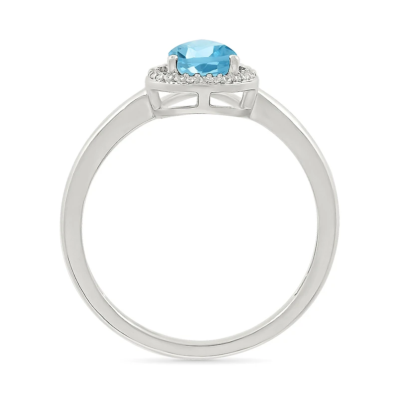 Bague en Argent Sterling avec Topaze Bleue Goutte et Halo de Diamants. Color: blanc | Doucet Latendresse