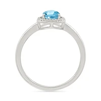 Bague en Argent Sterling avec Topaze Bleue Goutte et Halo de Diamants. Color: blanc | Doucet Latendresse
