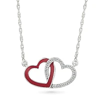 Collier en Argent Sterling avec Cœurs Entrelacés en Émail Rouge et Diamants. Color: rouge | Doucet Latendresse