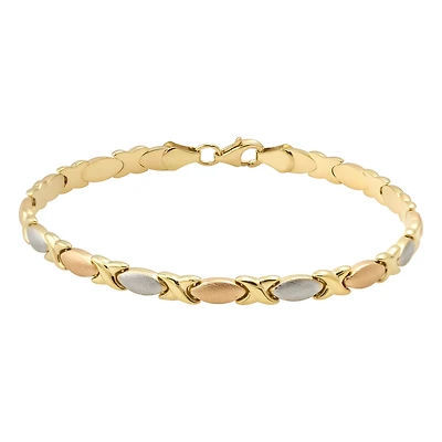 Bracelet en or 10K tricolore – Motifs X et maillons marquise | Doucet Latendresse