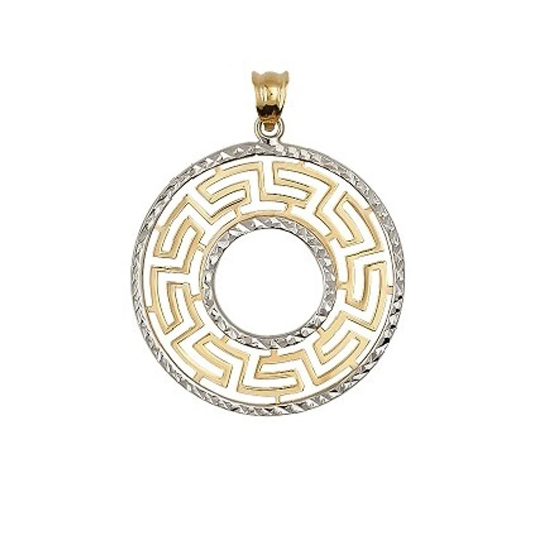 Pendentif Cercle en Or 10K avec Motif Grec – Fini Diamanté | Doucet Latendresse