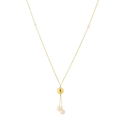 women's pendant necklace, freshwater pearls and 10k gold balls. Color: yellow | Doucet Latendresse