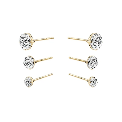 10K Yellow Gold Cubic Zirconia Stud Earring Set – 3mm/4mm/5mm. Color: yellow | Doucet Latendresse