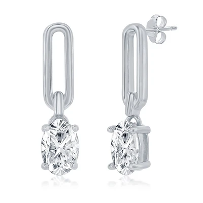 Boucles d'oreilles trombones pendantes en argent sterling avec zircon cubique. Color: blanc | Doucet Latendresse