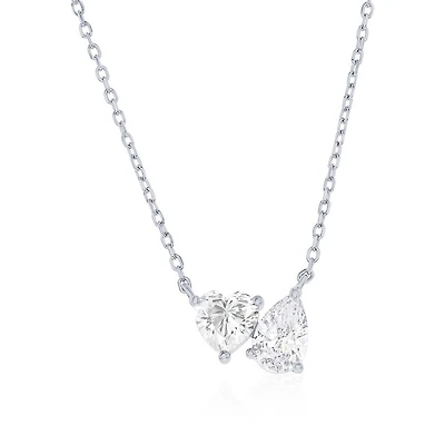 Collier pendentif pour femme en forme de goutte et Coeur - rhodium en argent & CZ. Color: blanc | Doucet Latendresse