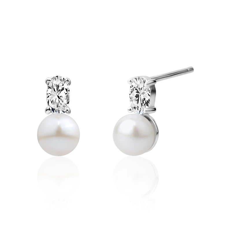 Fixes en Argent Sterling avec Perles d’Eau Douce et Zircon Cubique. Color: argent | Doucet Latendresse