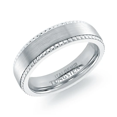Jonc Pour Homme En Tungstène À Bord Texturé – 6mm. Color: blanc | Doucet Latendresse