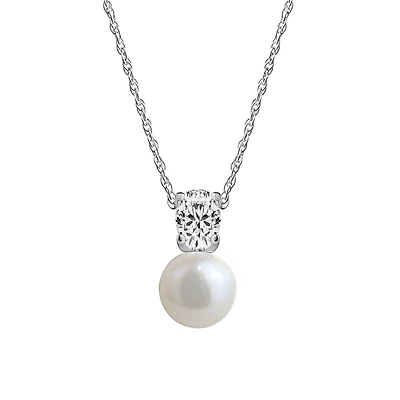 Collier en Argent Sterling avec Perle d’Eau Douce et Zircon Cubique. Color: blanc | Doucet Latendresse