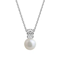Collier en Argent Sterling avec Perle d’Eau Douce et Zircon Cubique. Color: blanc | Doucet Latendresse