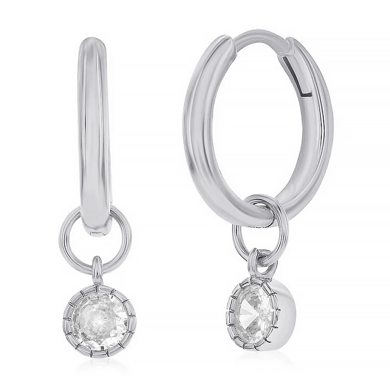 Anneaux en Argent Sterling avec Zircon Cubique Suspendu. Color: argent | Doucet Latendresse