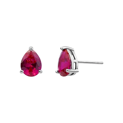 Sterling Silver Lab Ruby Stud Earrings. Color: white | Doucet Latendresse