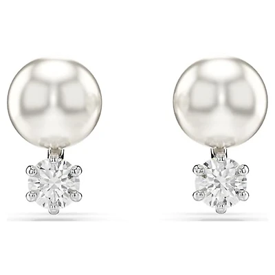Rhodium-Plated Earrings with Pearls and Clear Crystals. Color: white | Doucet Latendresse