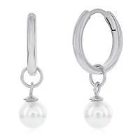 Anneaux Huggies en Argent avec Perles Pendantes. Color: argent | Doucet Latendresse