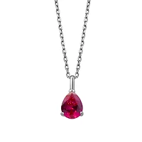 Sterling Silver Lab Ruby Pendant Necklace - Teardrop Charm - 18