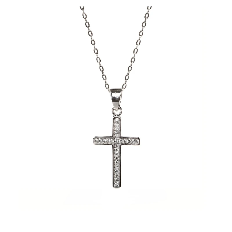Collier Pendentif Croix en Argent avec Zircon Cubique. Color: argent | Doucet Latendresse