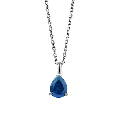 Collier pendentif en argent sterling avec saphir lab - en forme de larme. Color: blanc | Doucet Latendresse