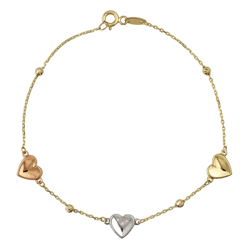 Bracelet Cœurs en Or 10K Trois Tons | Doucet Latendresse