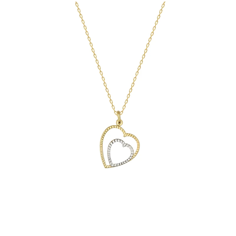 Collier pendentif en or 2-ton 10K - Charme en forme de double coeur | Doucet Latendresse