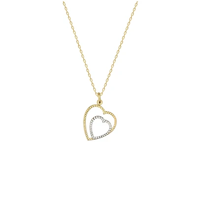 Collier pendentif en or 2-ton 10K - Charme en forme de double coeur | Doucet Latendresse