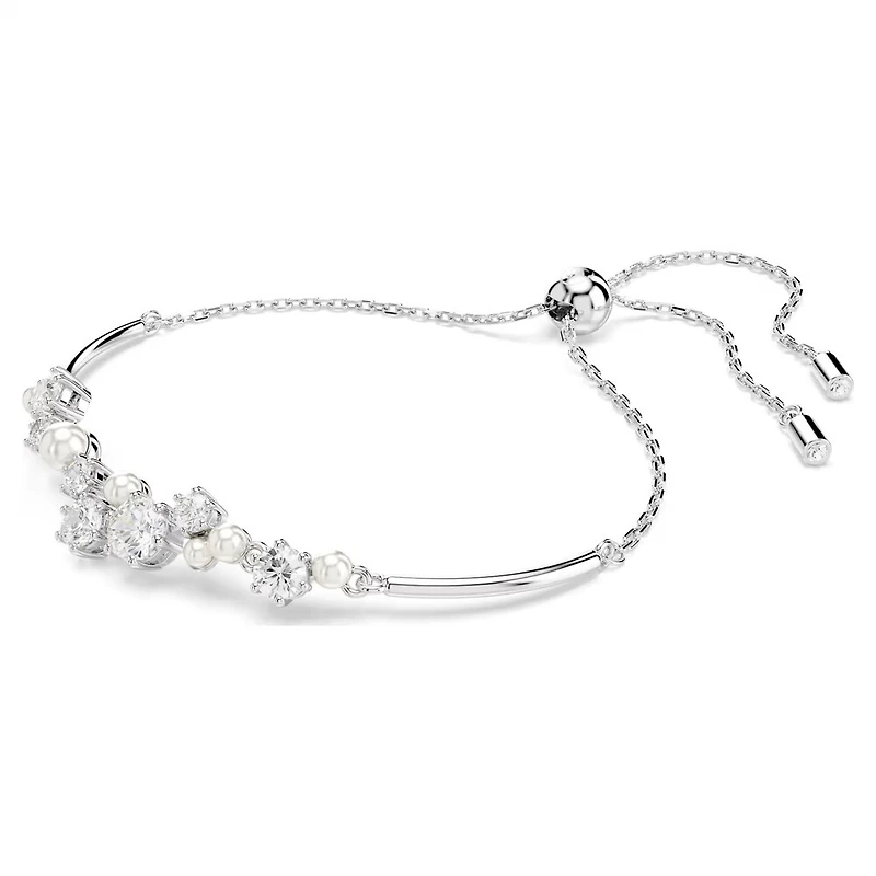Constella Bangle in Rhodium-Plated Metal with Pearls and Swarovski Crystals - 9.5