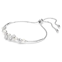 Constella Bangle in Rhodium-Plated Metal with Pearls and Swarovski Crystals - 9.5