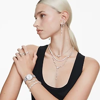 Constella Bangle in Rhodium-Plated Metal with Pearls and Swarovski Crystals - 9.5