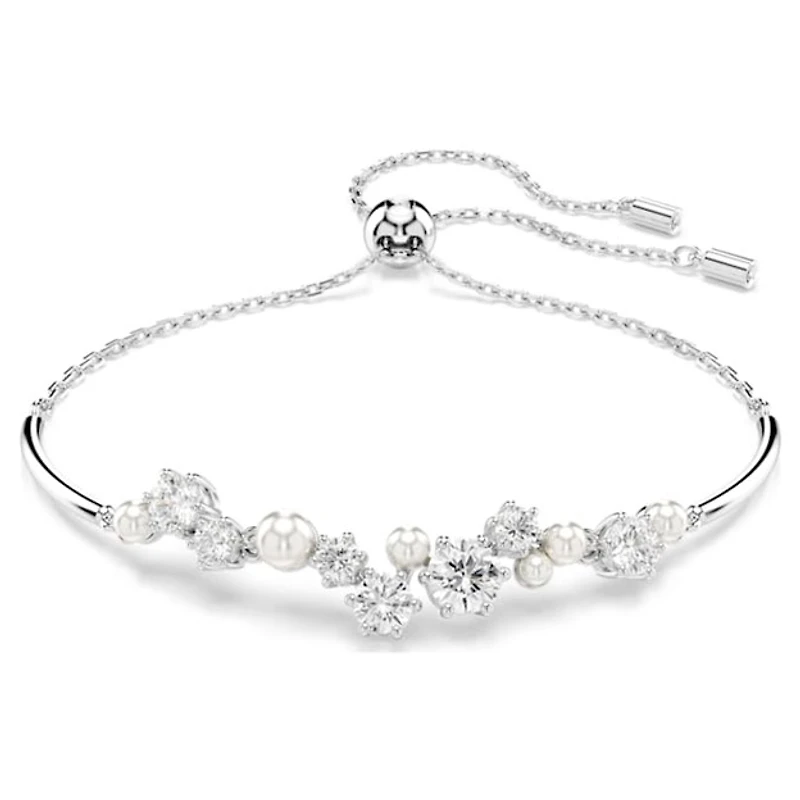Bracelet Plaqué Rhodium avec Cristaux et Perles. Color: blanc | Doucet Latendresse