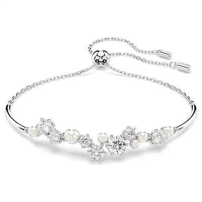 Bracelet Plaqué Rhodium avec Cristaux Swarovski et Perles. Color: blanc | Doucet Latendresse