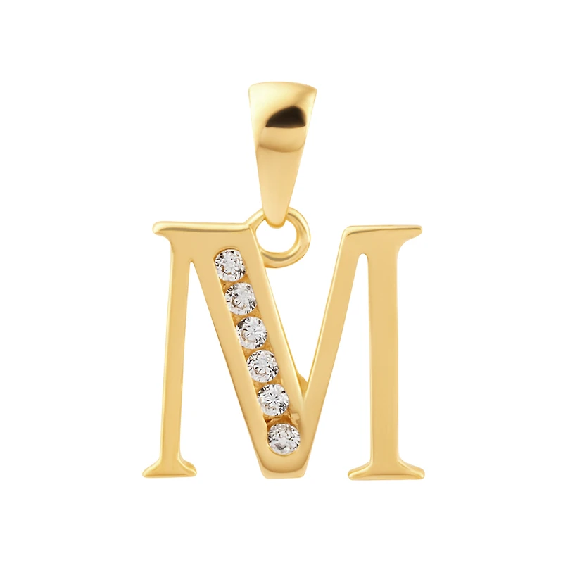 14K Gold Initial M Pendant with Cubic Zirconia | Doucet Latendresse