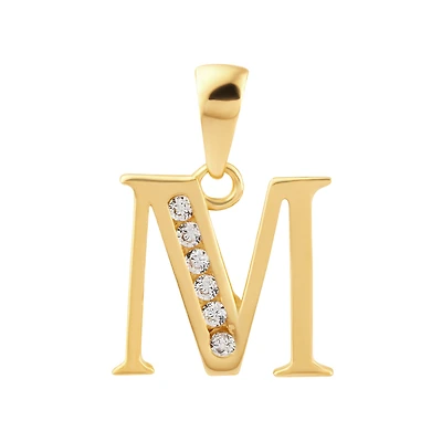 14K Gold Initial M Pendant with Cubic Zirconia | Doucet Latendresse