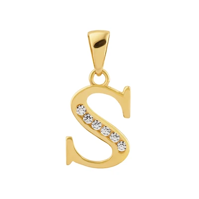 14K Gold Initial “S” Pendant with Cubic Zirconia. Color: yellow | Doucet Latendresse