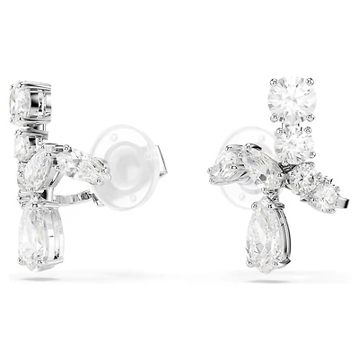 Matrix Clip Earrings in Rhodium-Plated Metal with Swarovski Crystals - 2.1 x 1.6 cm. Color: white | Doucet Latendresse