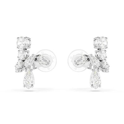 Rhodium-Plated Cluster Stud Earrings with White Crystals. Color: white | Doucet Latendresse