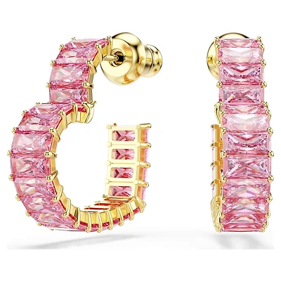 Anneaux d'Oreilles Matrix en Métal Plaqué Or avec Cristaux Swarovski Rose - 1.9 x 0.5 cm. Color: jaune | Doucet Latendresse